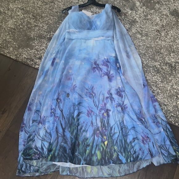 NEW TERI JON by Rickie Freeman Watercolor Floral Midi-dress in Light Blue NWT - Picture 8 of 16